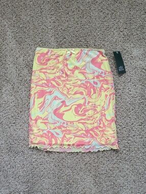 Wild Fable Yellow, Pink & White Marble-Print Slip Skirt